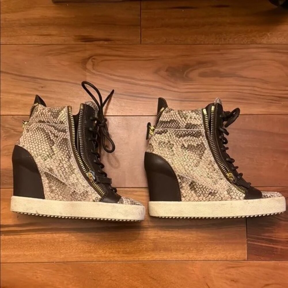 Giuseppe Zanotti Cream and Brown High-Top Wedge Sneakers